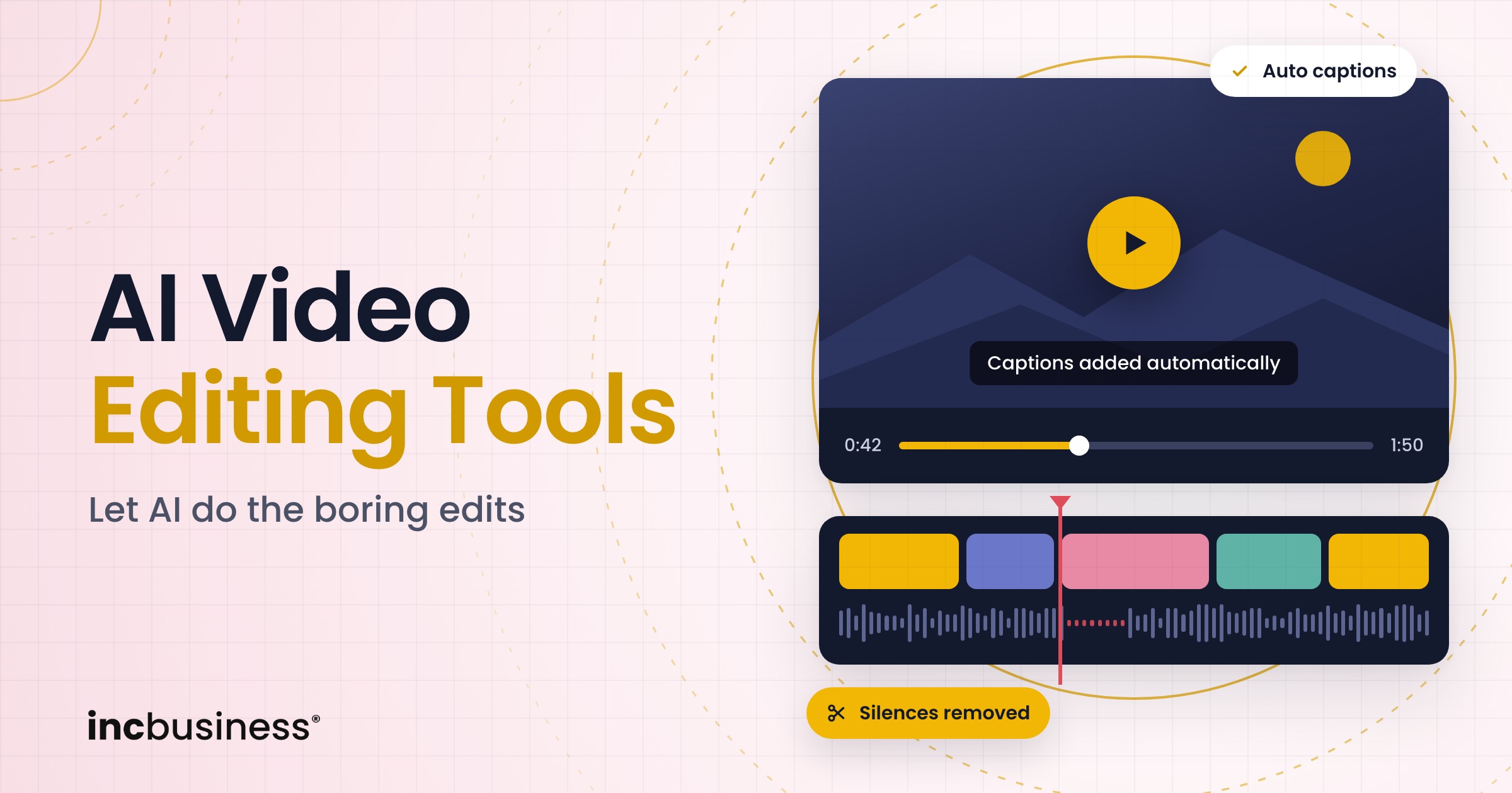 AI video editing tools: a video player showing Descript, with OpusClip, Canva, VEED, Runway and Kapwing on the timeline