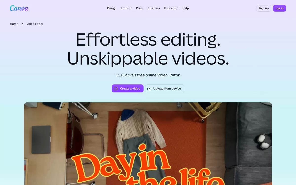 Canva free online video editor page, one of the best AI video editing tools