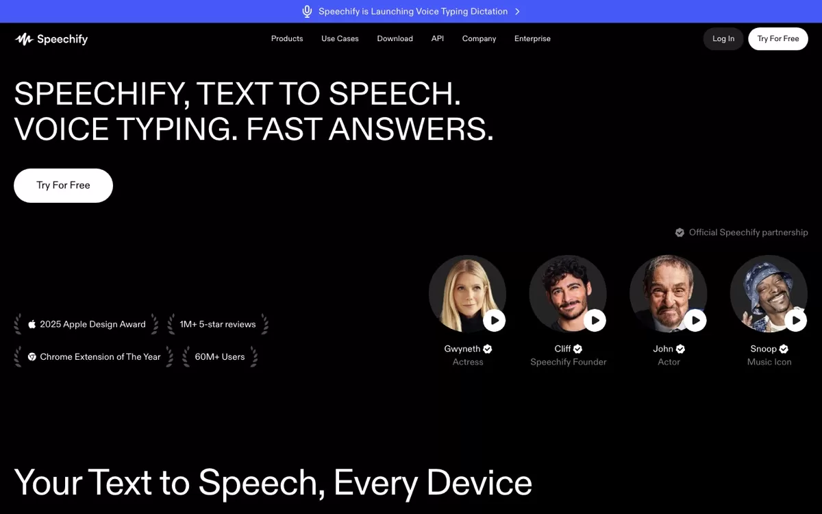 Speechify website