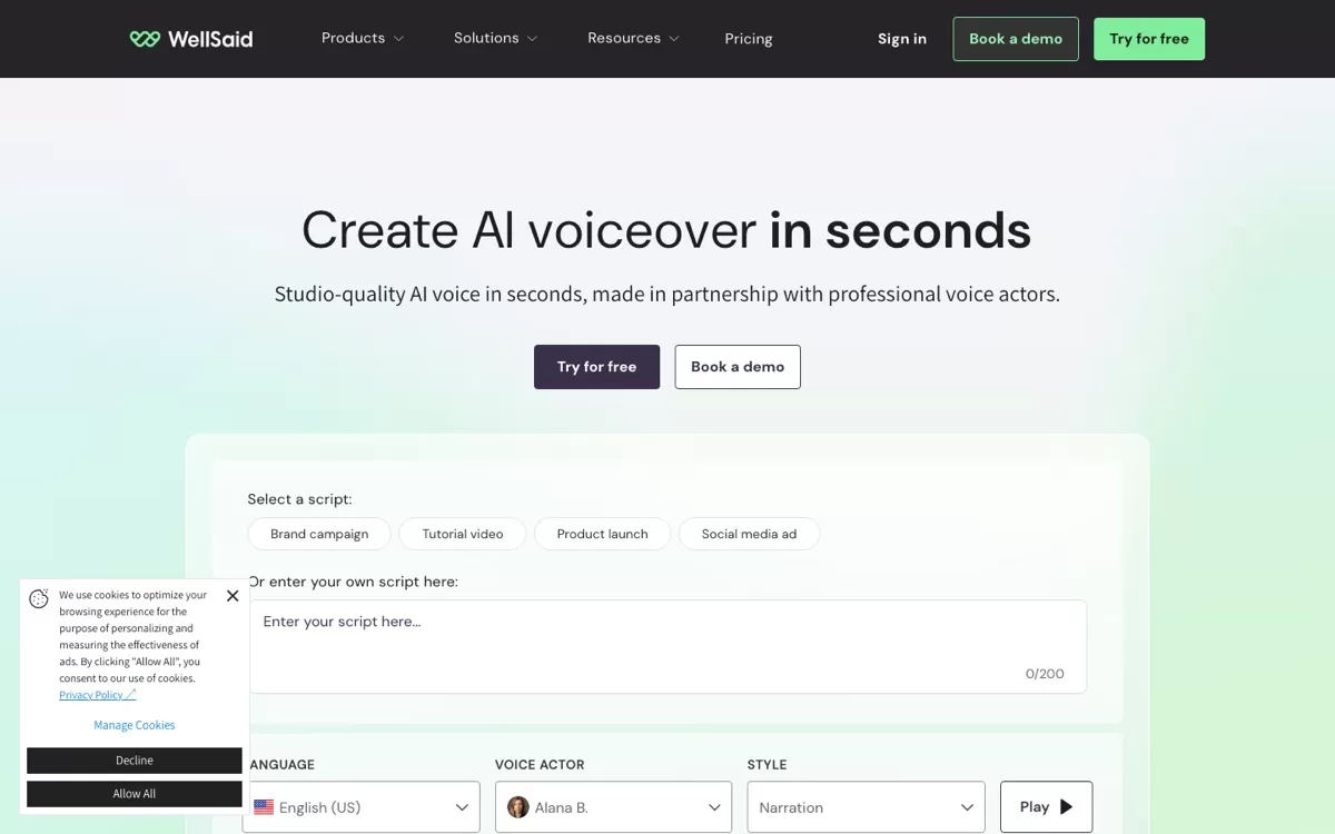 WellSaid website