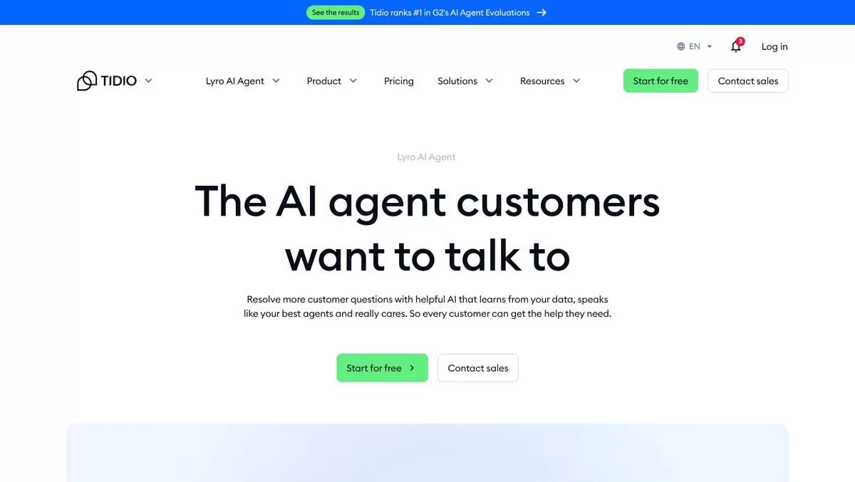 Tidio Lyro AI agent page for answering customer questions, one of the best AI chatbot builders