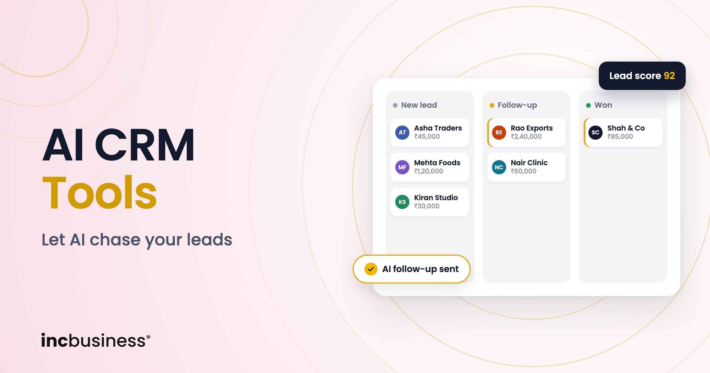 Pipeline board with a lead score and AI follow-up, cover for the best AI CRM tools