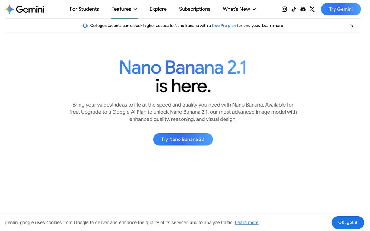 Gemini image generation page showing the Nano Banana image model, one of the best AI image generators