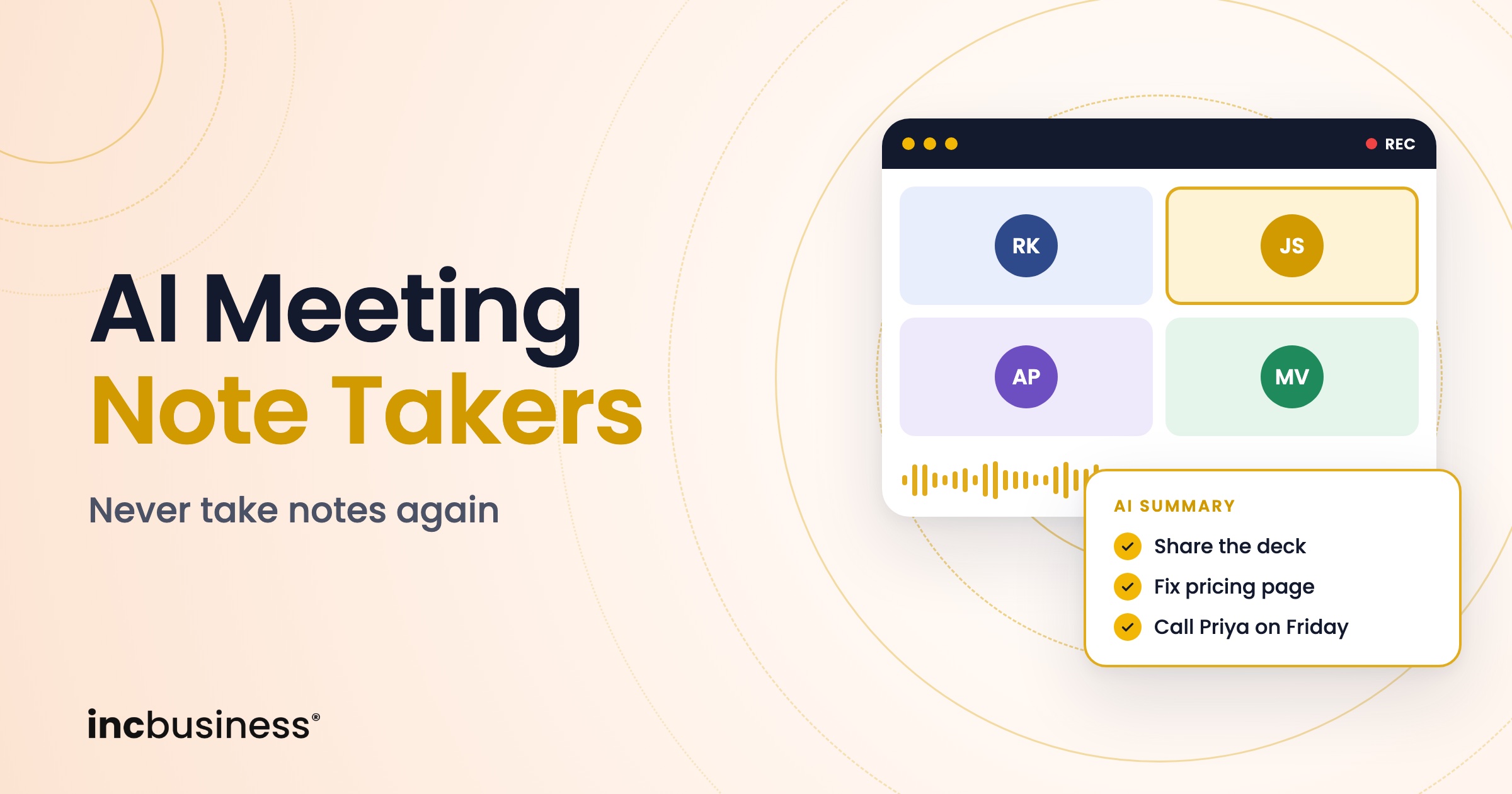 AI meeting note takers: a meeting window with an AI summary checklist