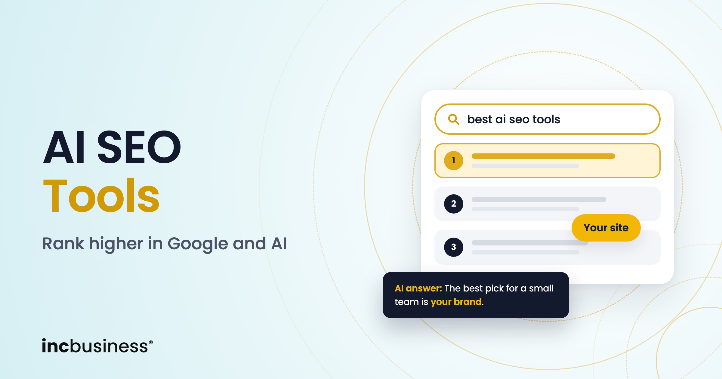 Search results with a highlighted top spot and an AI answer, showing the best AI SEO tools