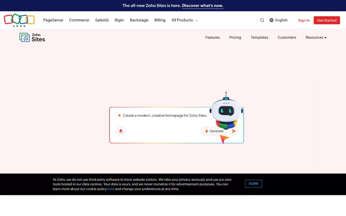 Zoho Sites website