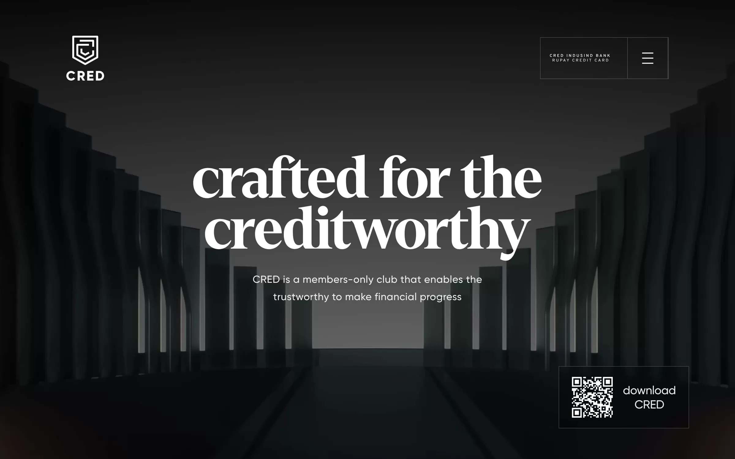CRED business model, the CRED website home page