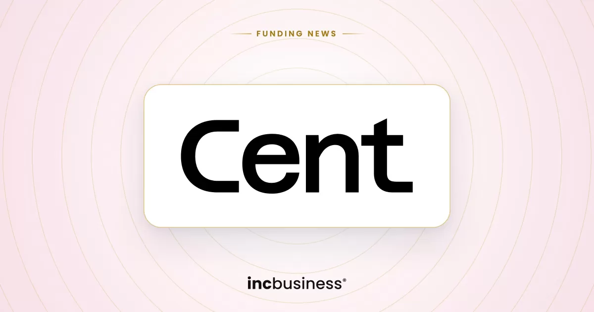 Cent funding: the Cent wordmark on a light blue background with gold rings