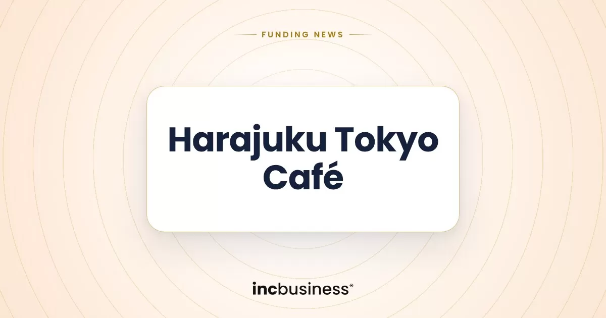 Harajuku Tokyo Café funding: the company name set on a light cover with the IncBusiness logo