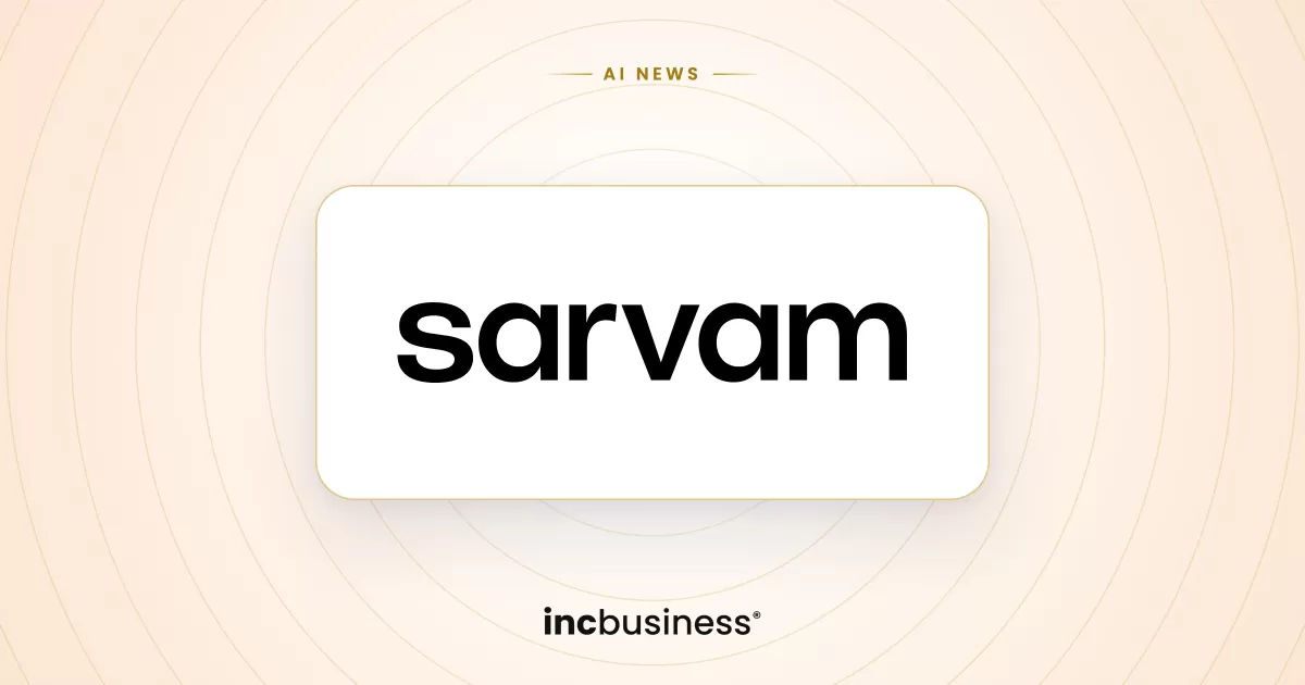 Sarvam AI news: the Sarvam logo on a light cover with the incbusiness logo.