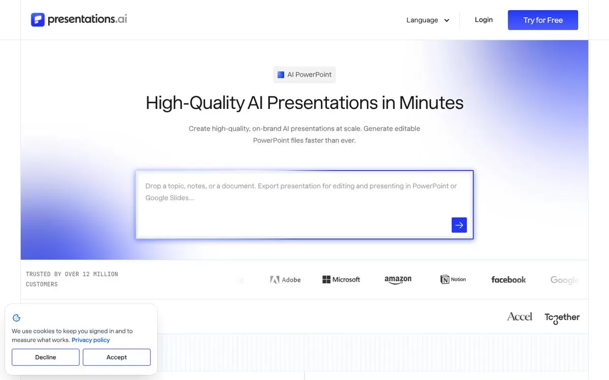 Presentations.AI website