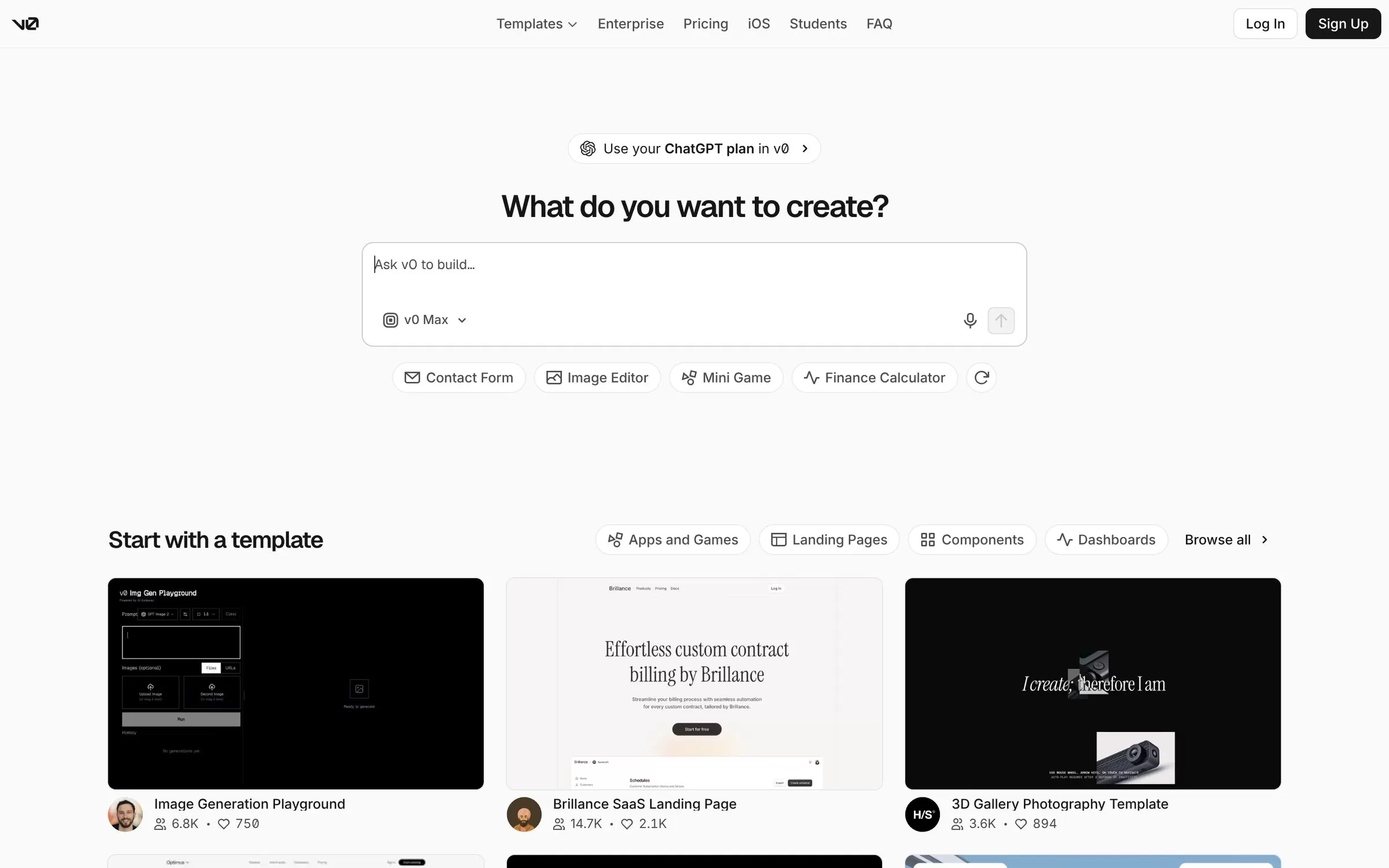 v0 (by Vercel) website