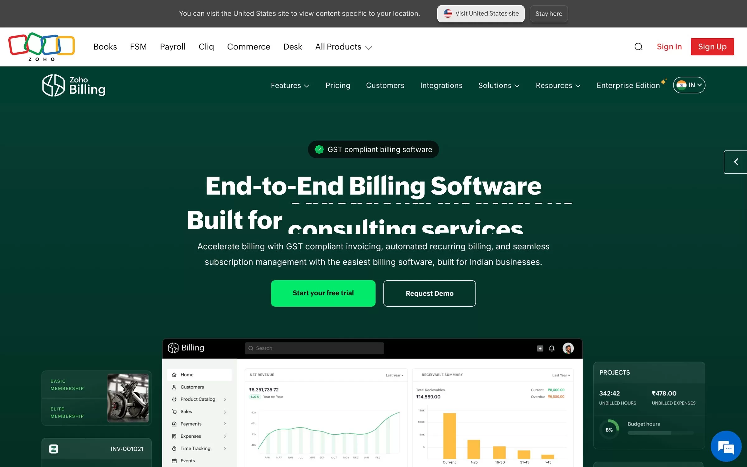 Zoho Billing website