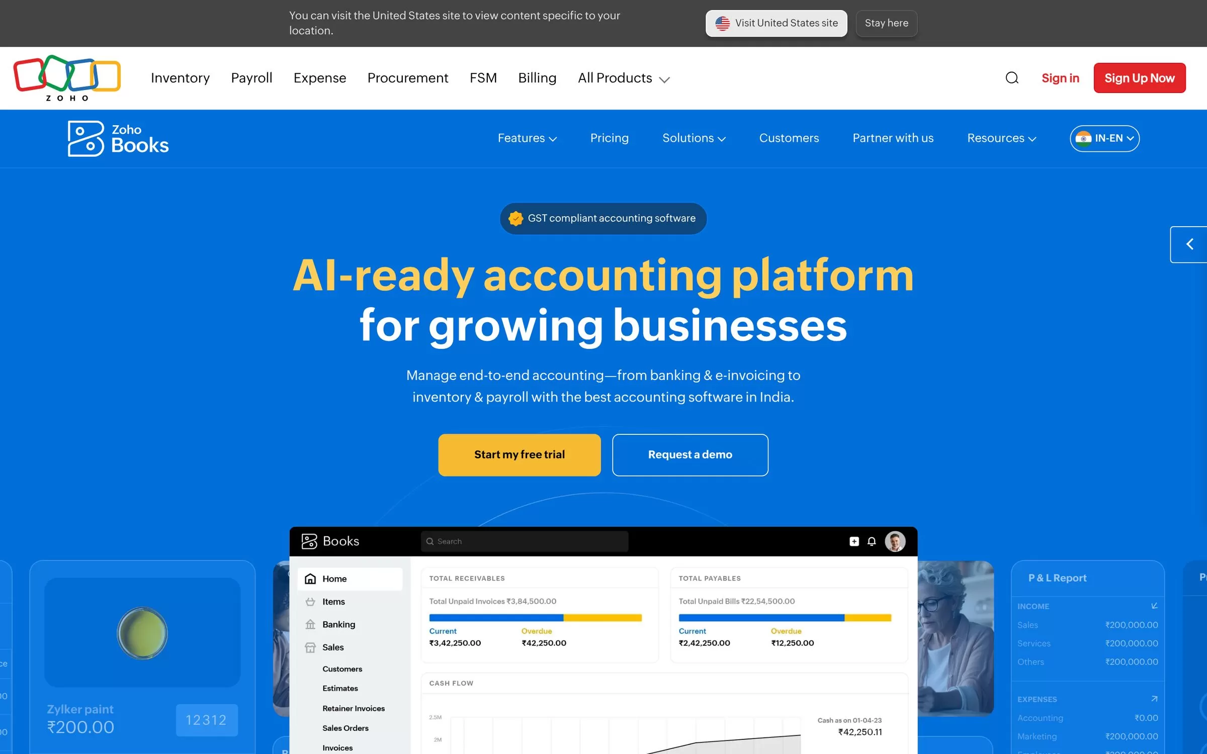 Zoho Books website