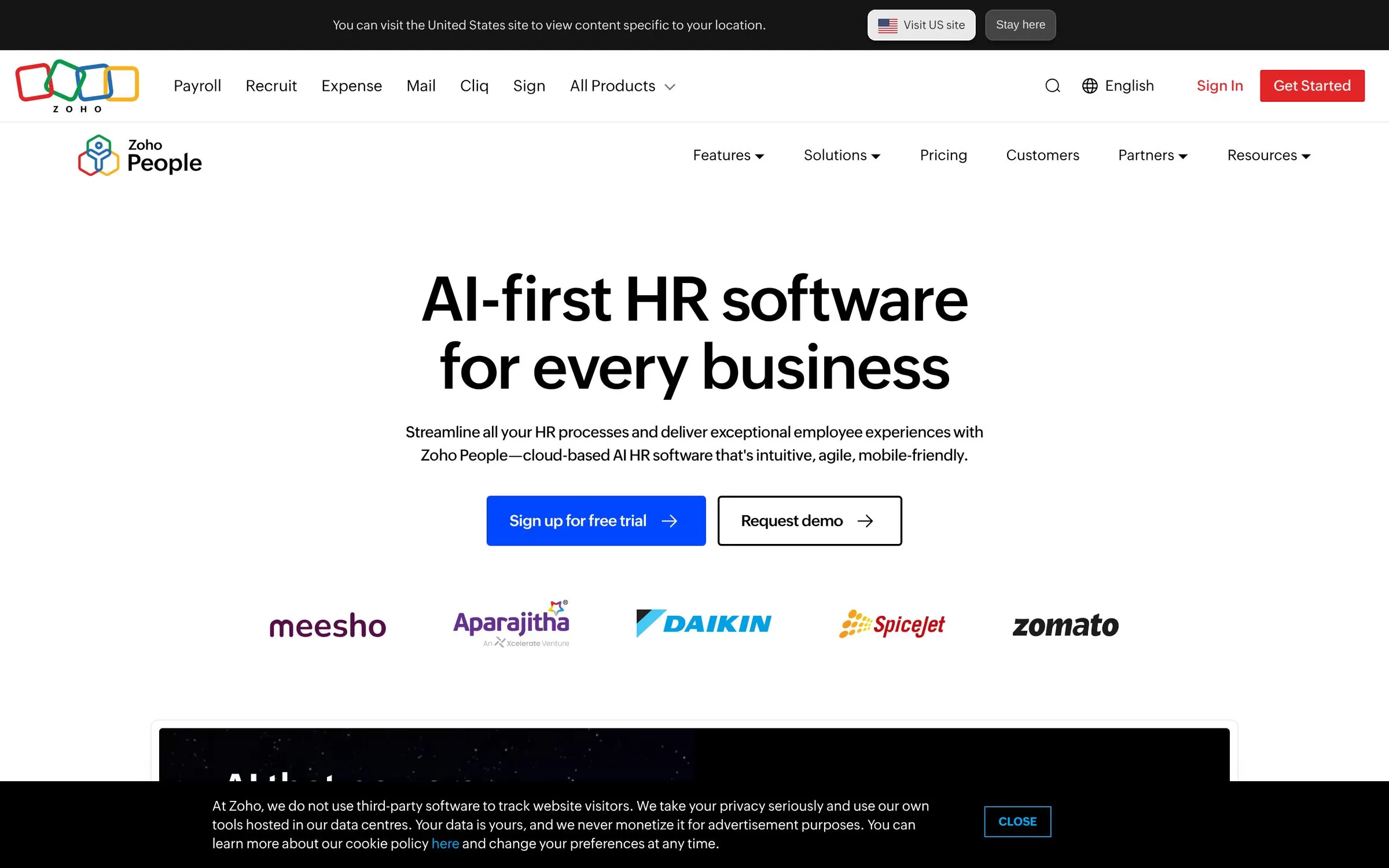 Zoho People website