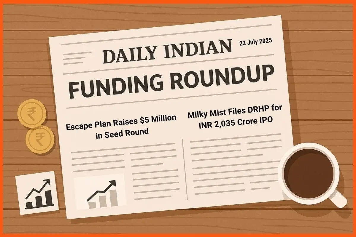 Daily Indian Funding Roundup & Key News - 22 July 2025: Escape Plan Raises $5M, Milky Mist Files ₹2,035 Cr IPO & More