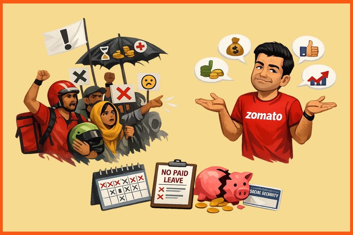 Gig Workers’ Union Rejects Zomato CEO’s Claims, Flags Lack of Paid Leave, Social Security